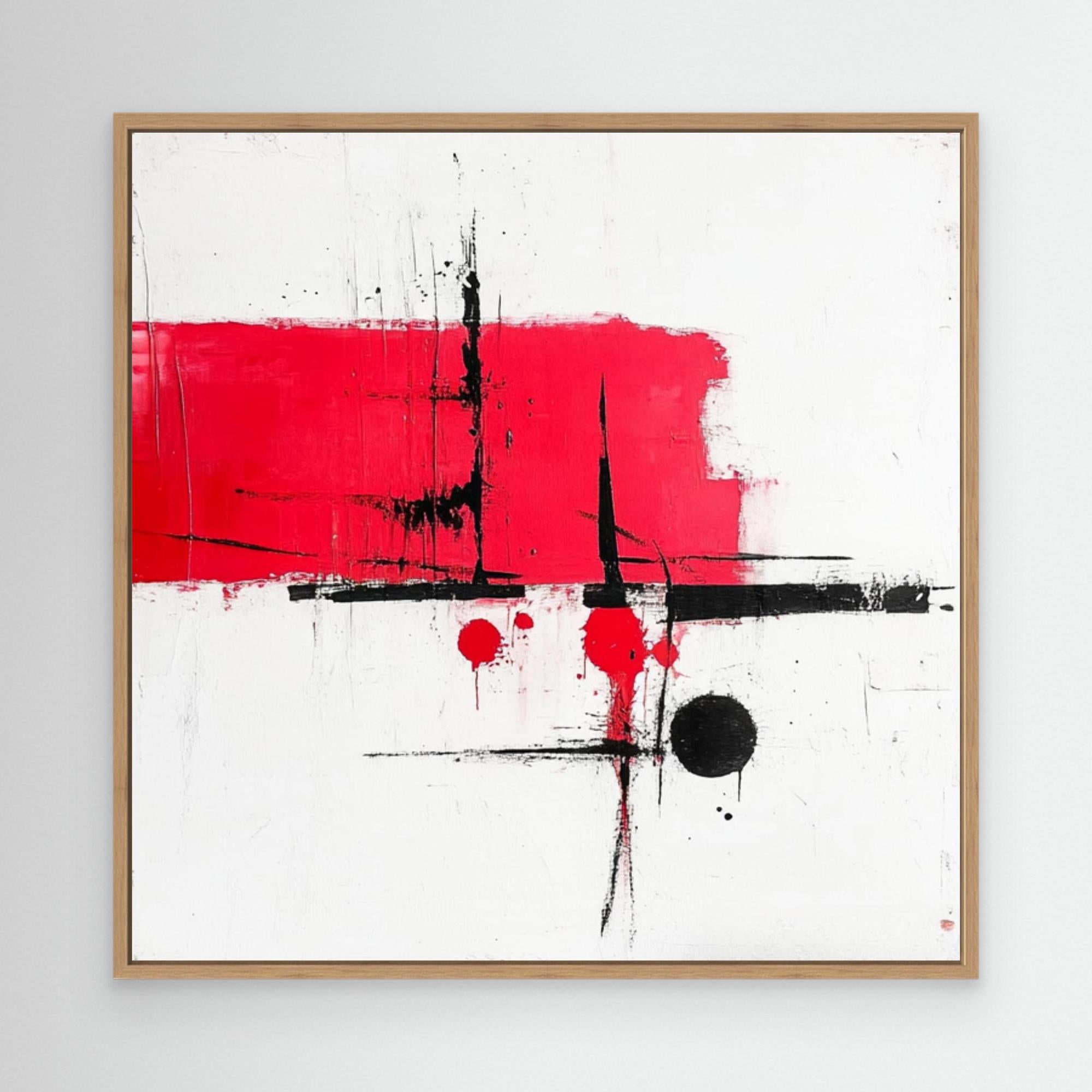 Crimson Balance - Wall Art Print - Abstract Red And Black Wall Art, Modern Minimalist Canvas Print, White Abstract Wall Art For Living Room, Bold Geometric Art Design