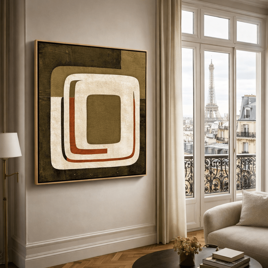 Mid-Century Modern Geometric Canvas Print – Crimson Orbit by Rossetti Art