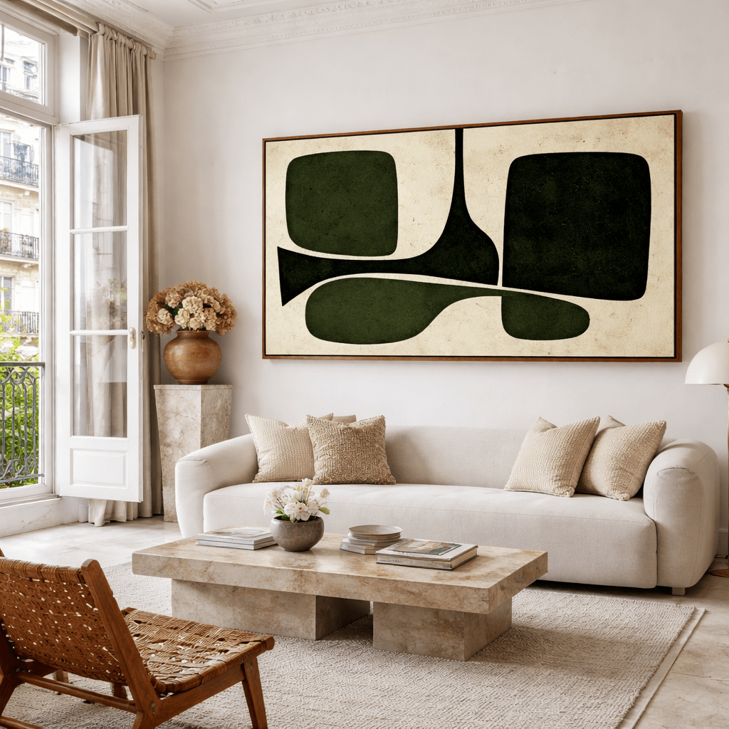 Mid Century Modern Green Abstract Wall Art - Long Horizontal Canvas Print | Rossetti Art