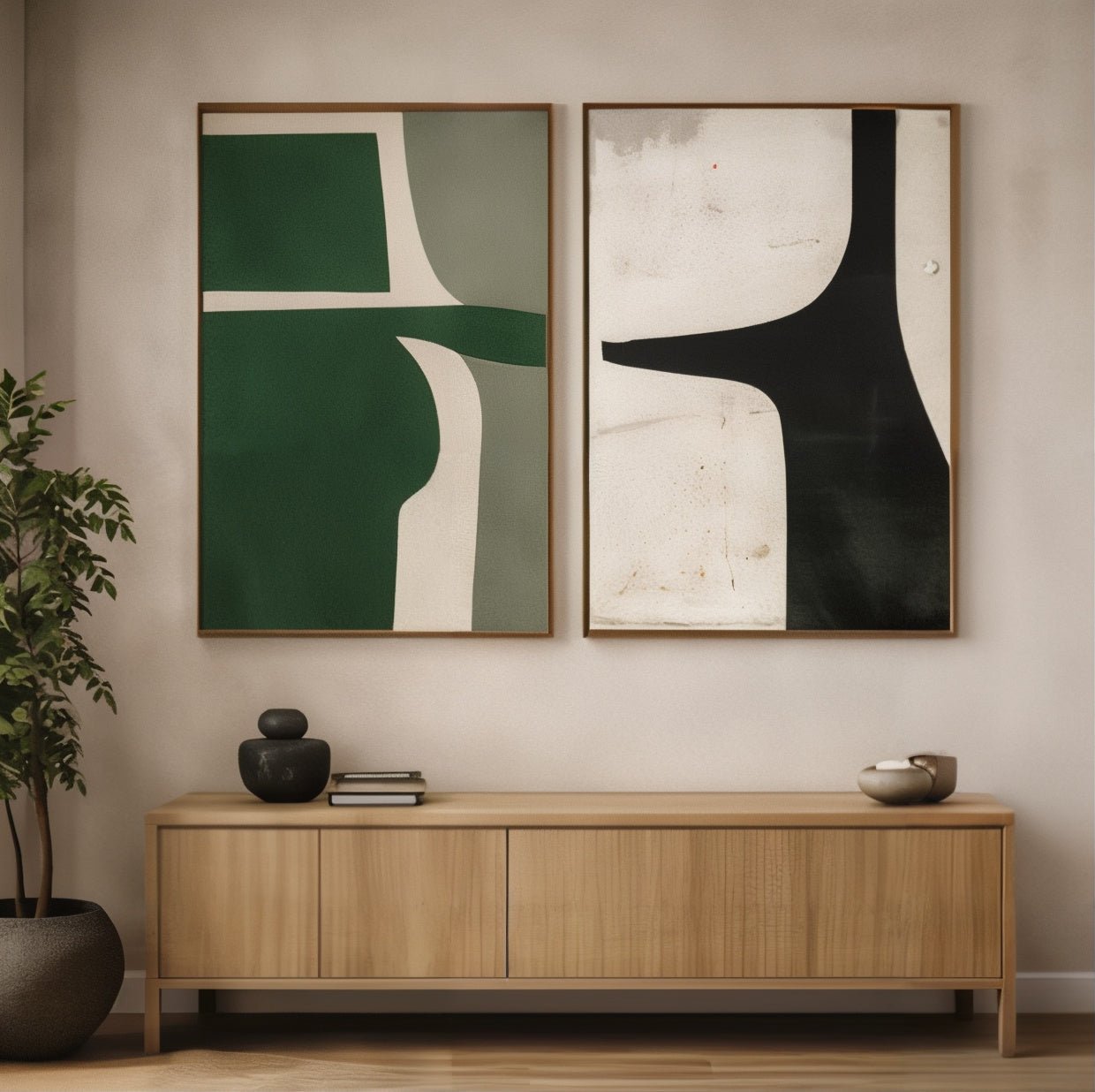 Minimalist Abstract Painting on Canvas Set of 2