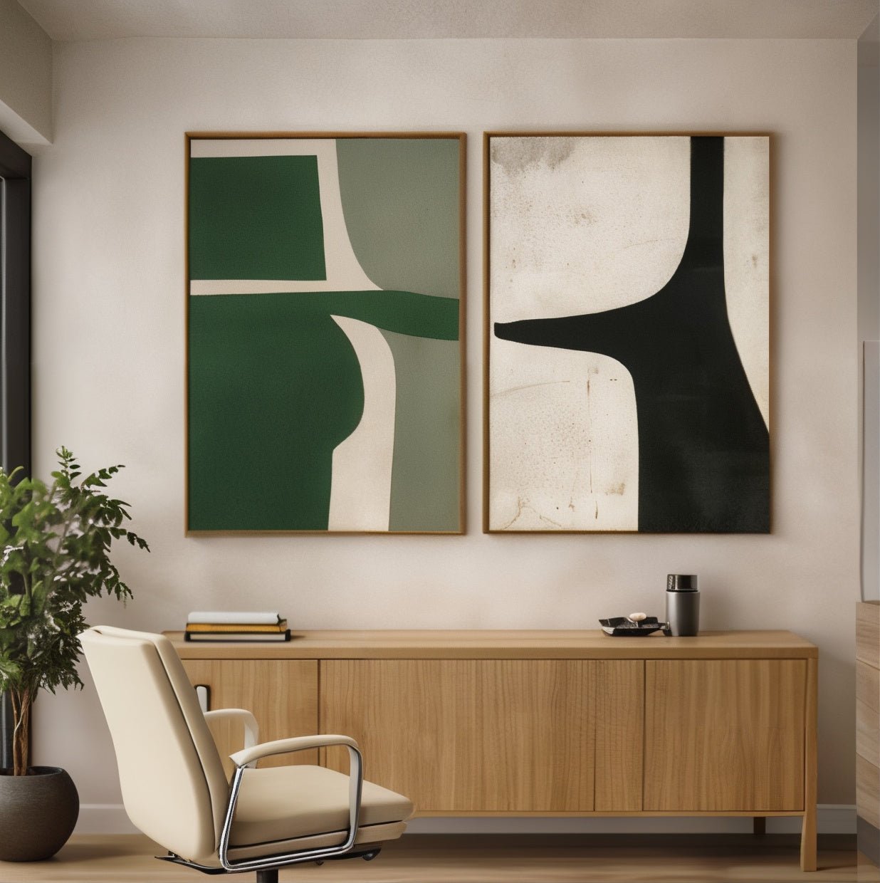 Minimalist Abstract Painting on Canvas Set of 2