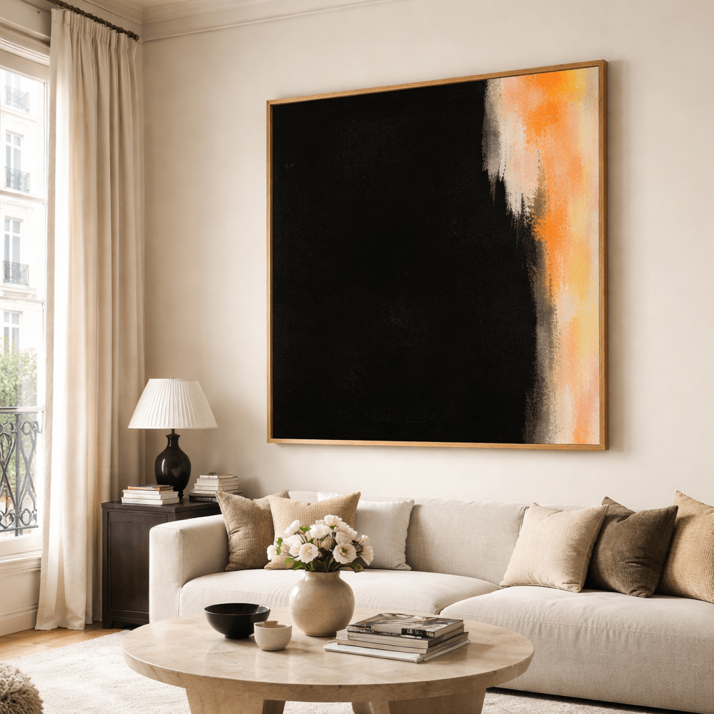 Minimalist Black Orange Canvas Print | Ember Veil by Rossetti Art