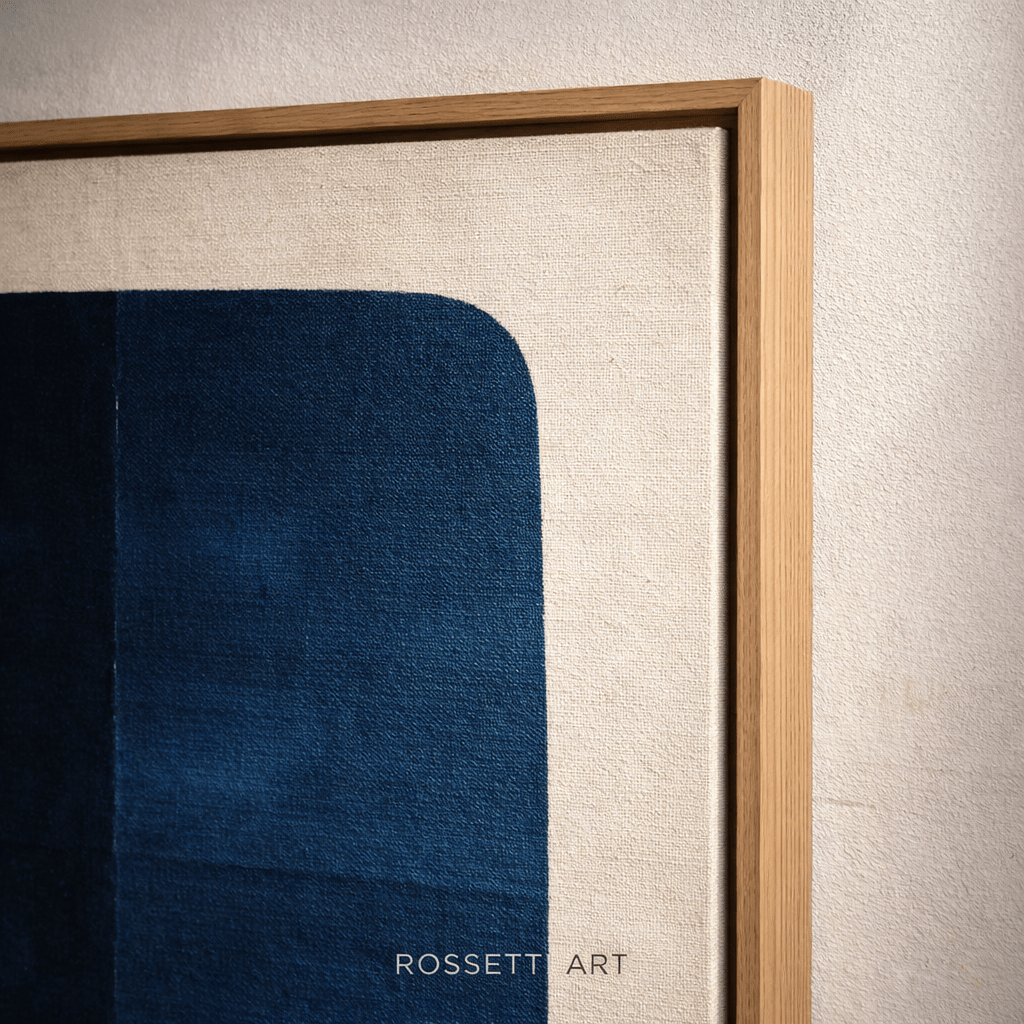 Minimalist Blue Abstract Painting on Canvas - Midnight Balance | Rossetti Art