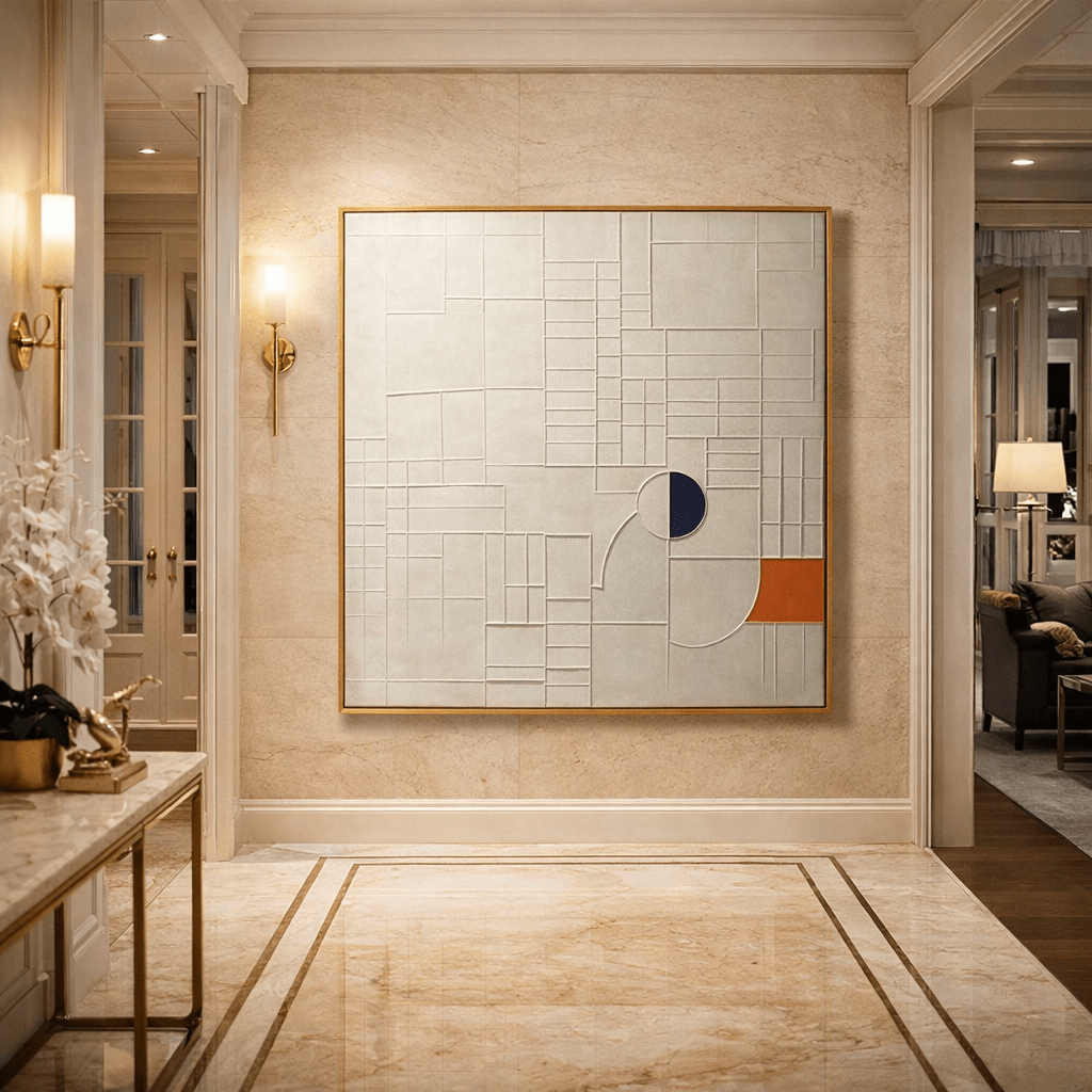 Minimalist Geometric Original Painting on Canvas – Ivory Passage by Rossetti Art