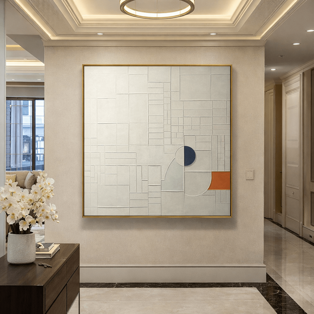 Minimalist Geometric Original Painting on Canvas – Ivory Passage by Rossetti Art