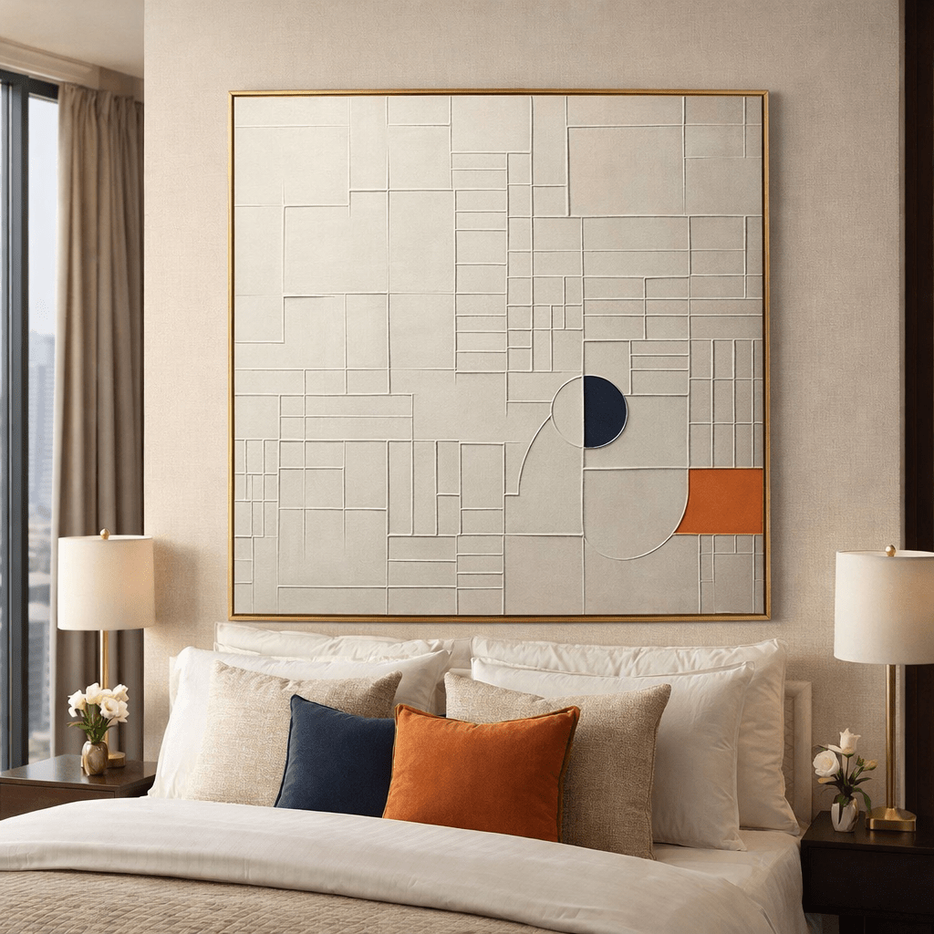 Minimalist Geometric Original Painting on Canvas – Ivory Passage by Rossetti Art