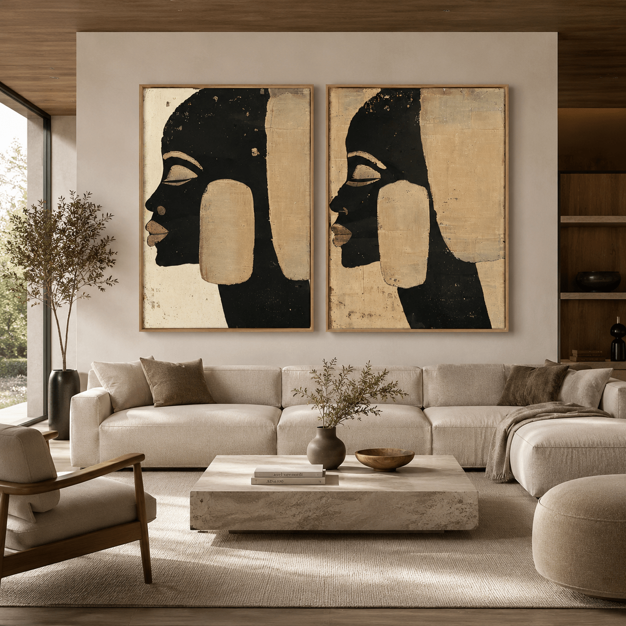 Modern Black Woman Wall Art Set of 2 - African Silhouette