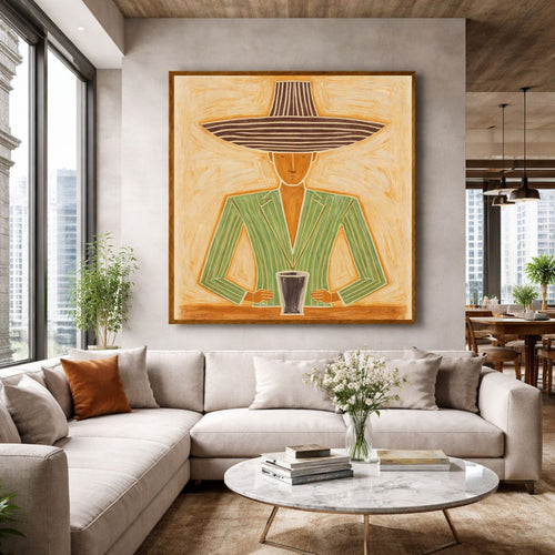 Modern Cowboy Hat Canvas Print Framed – Minimalist Western Wall Art for Living Room, Southwestern Neutral Decor | Rossetti Art modern abstract canvas wall art by Rossetti Art – luxury interior design artwork for living room, bedroom, office – canvas print art Chiara Rossetti figurative