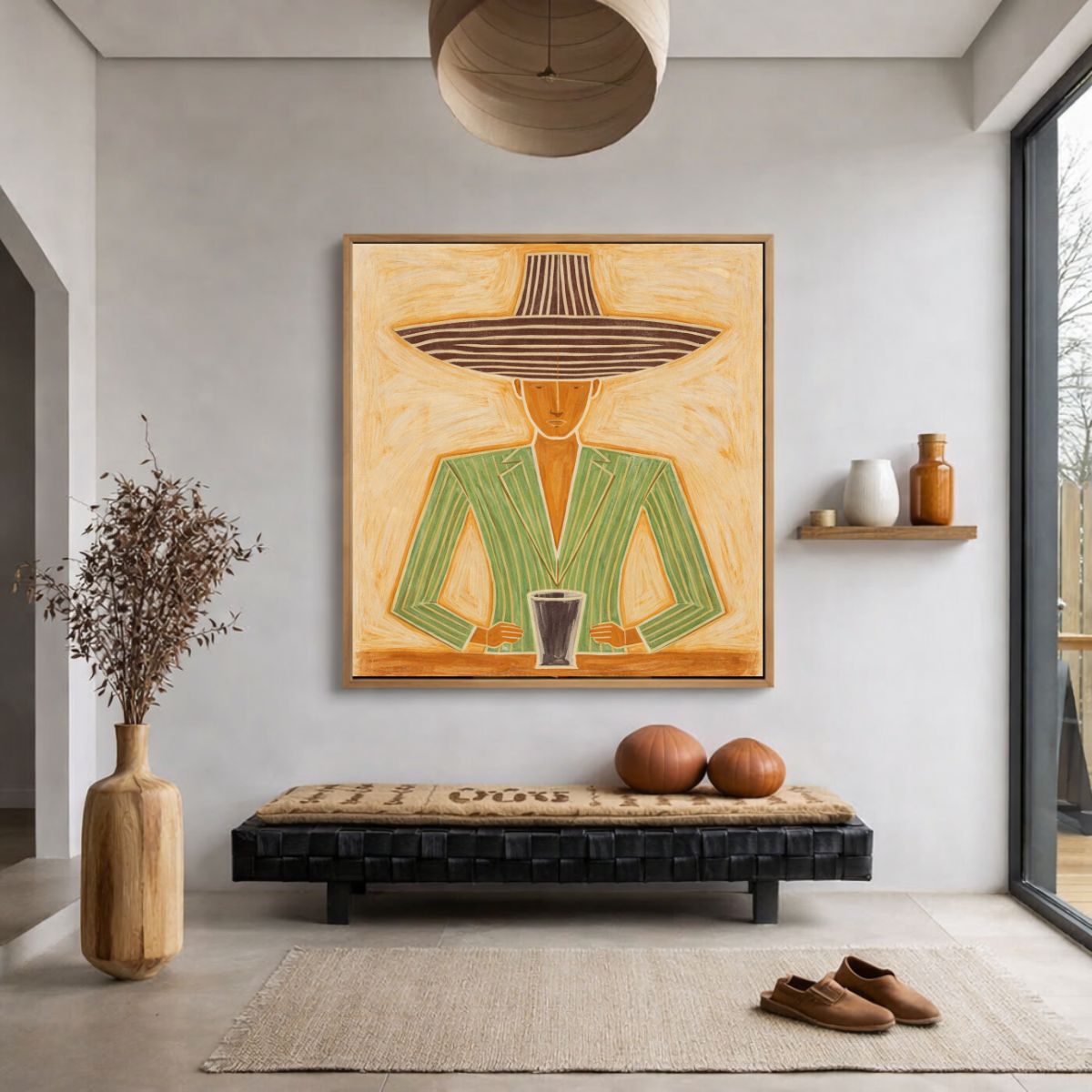 Modern Cowboy Hat Canvas Print Framed – Minimalist Western Wall Art for Living Room, Southwestern Neutral Decor | Rossetti Art modern abstract canvas wall art by Rossetti Art – luxury interior design artwork for living room, bedroom, office – canvas print art Chiara Rossetti figurative