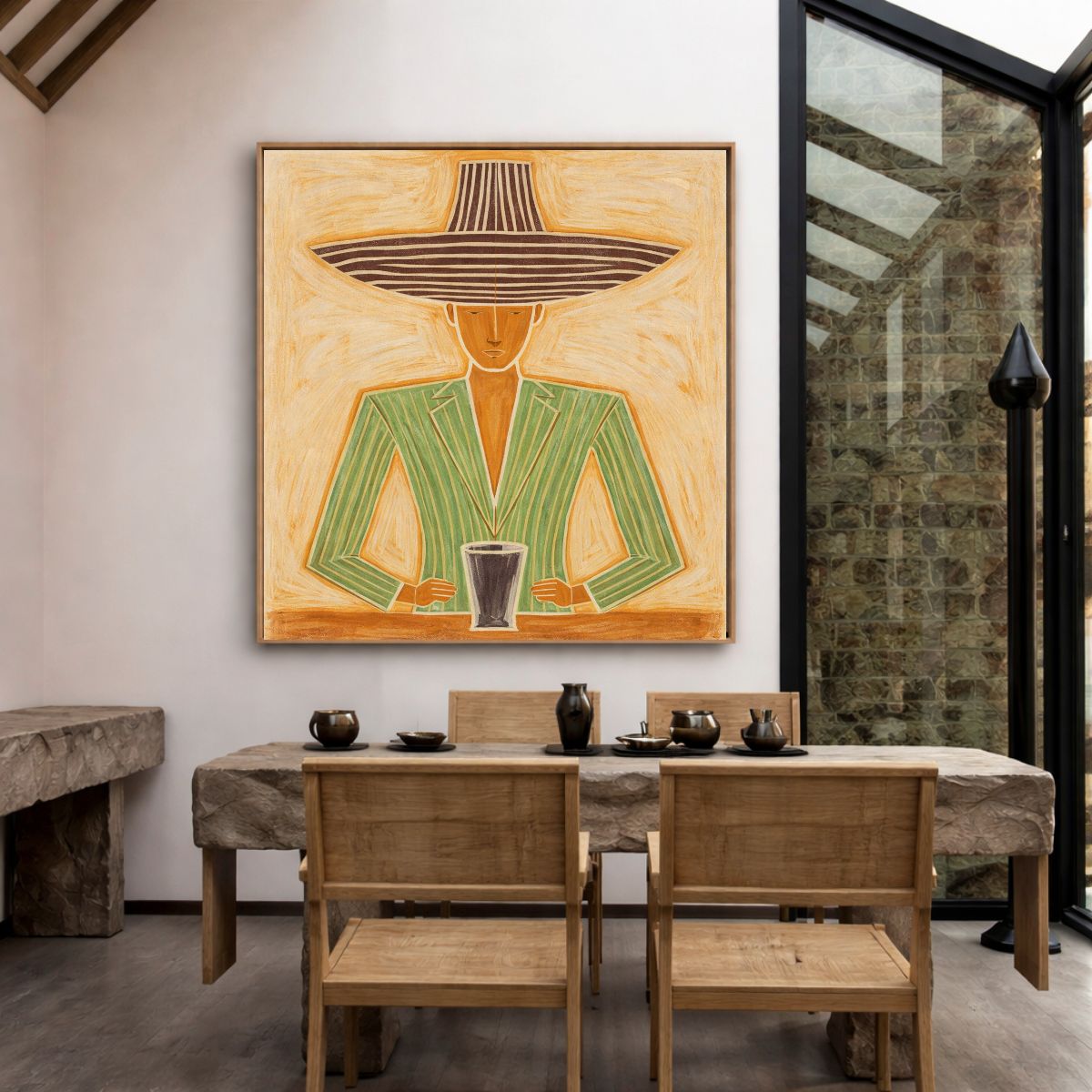 Modern Cowboy Hat Canvas Print Framed – Minimalist Western Wall Art for Living Room, Southwestern Neutral Decor | Rossetti Art modern abstract canvas wall art by Rossetti Art – luxury interior design artwork for living room, bedroom, office – canvas print art Chiara Rossetti figurative