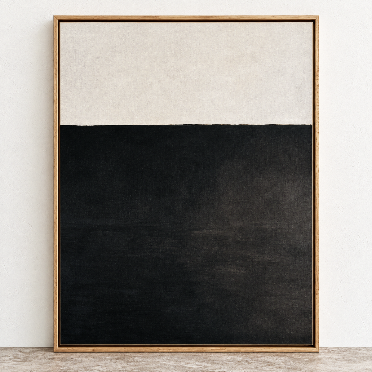 Monochrome Wall Art – Dark Horizon Canvas Print by Rossetti Art, framed vertical black and cream color-field canvas