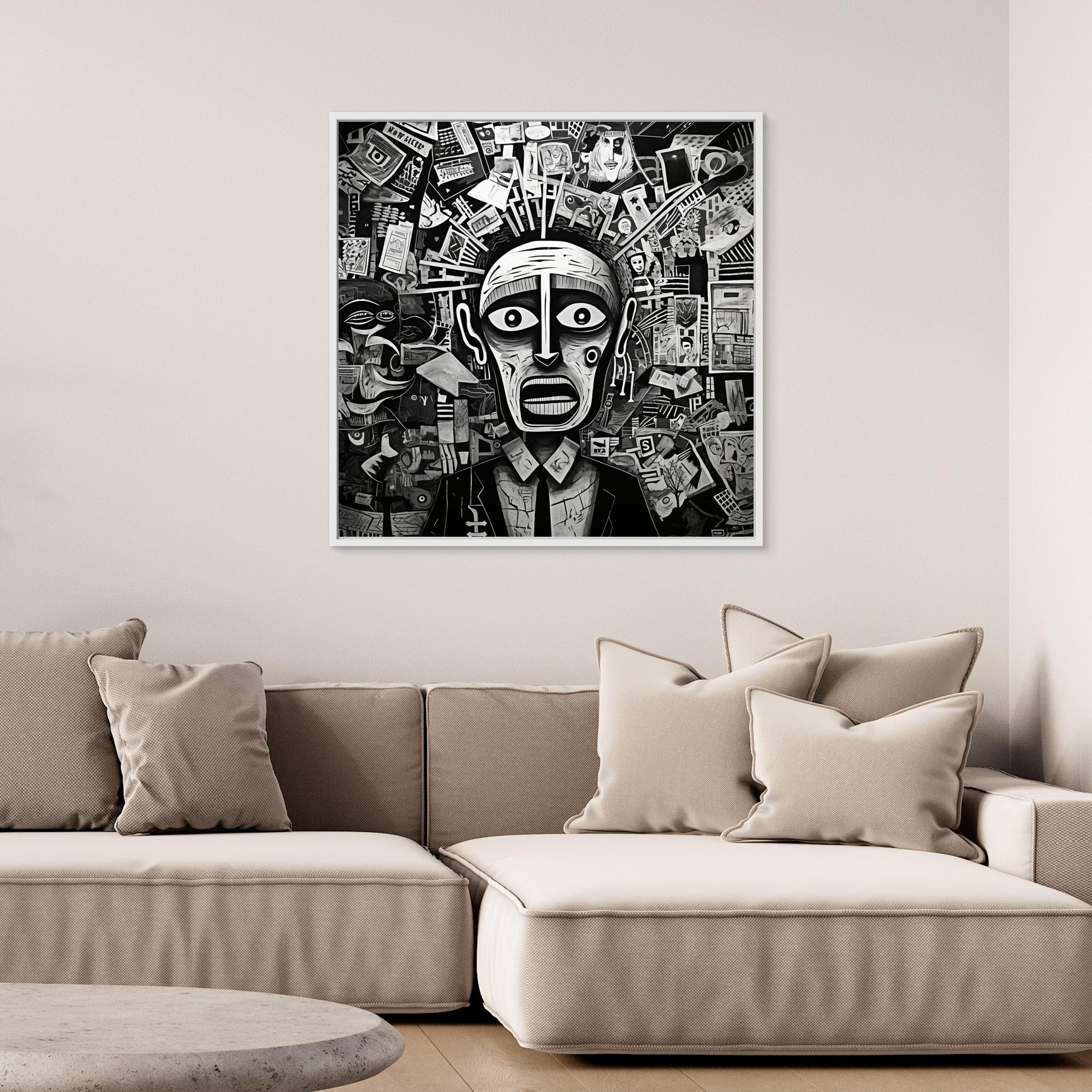 Echoes of Chaos - Black and White Surreal Abstract Portrait Print - Intricate Collage Art for Wall Decor - Monochrome Modern Artistic Statement Piece