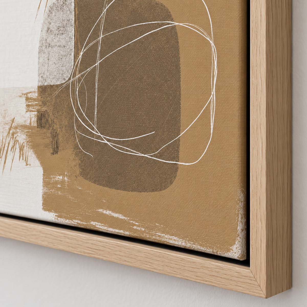 Neutral Abstract Canvas Print – Whispered Balance floater frame detail by Rossetti Art