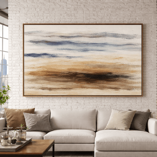 Neutral Abstract Horizontal Wall Art – Coastal Silence Horizon by Rossetti Art