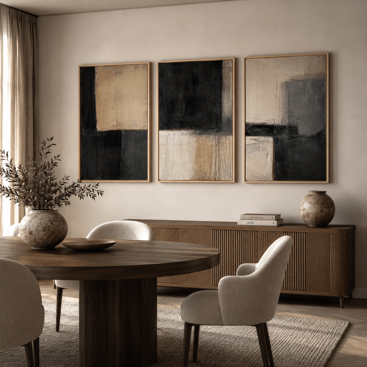 Neutral Abstract Original Painting — Equinox Set of 3 by Rossetti Art
