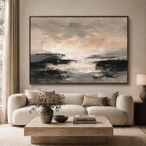 Neutral Abstract Wall Art Canvas Print - Whispering Horizon By Rossetti Art