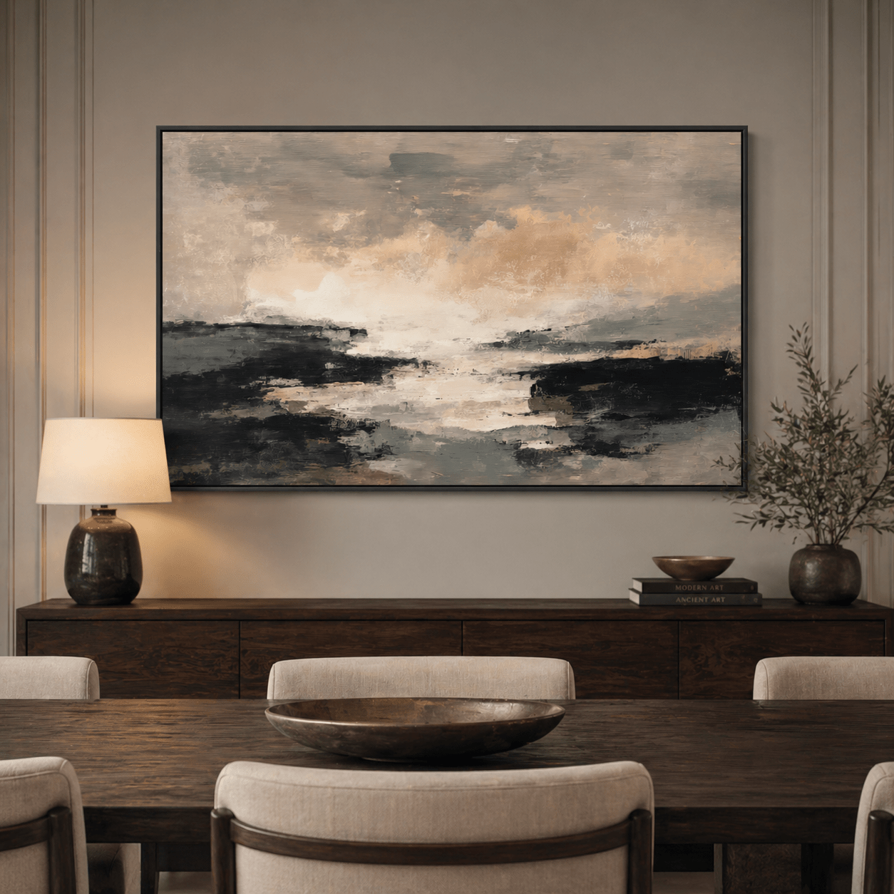 Neutral Abstract Wall Art Canvas Print - Whispering Horizon By Rossetti Art