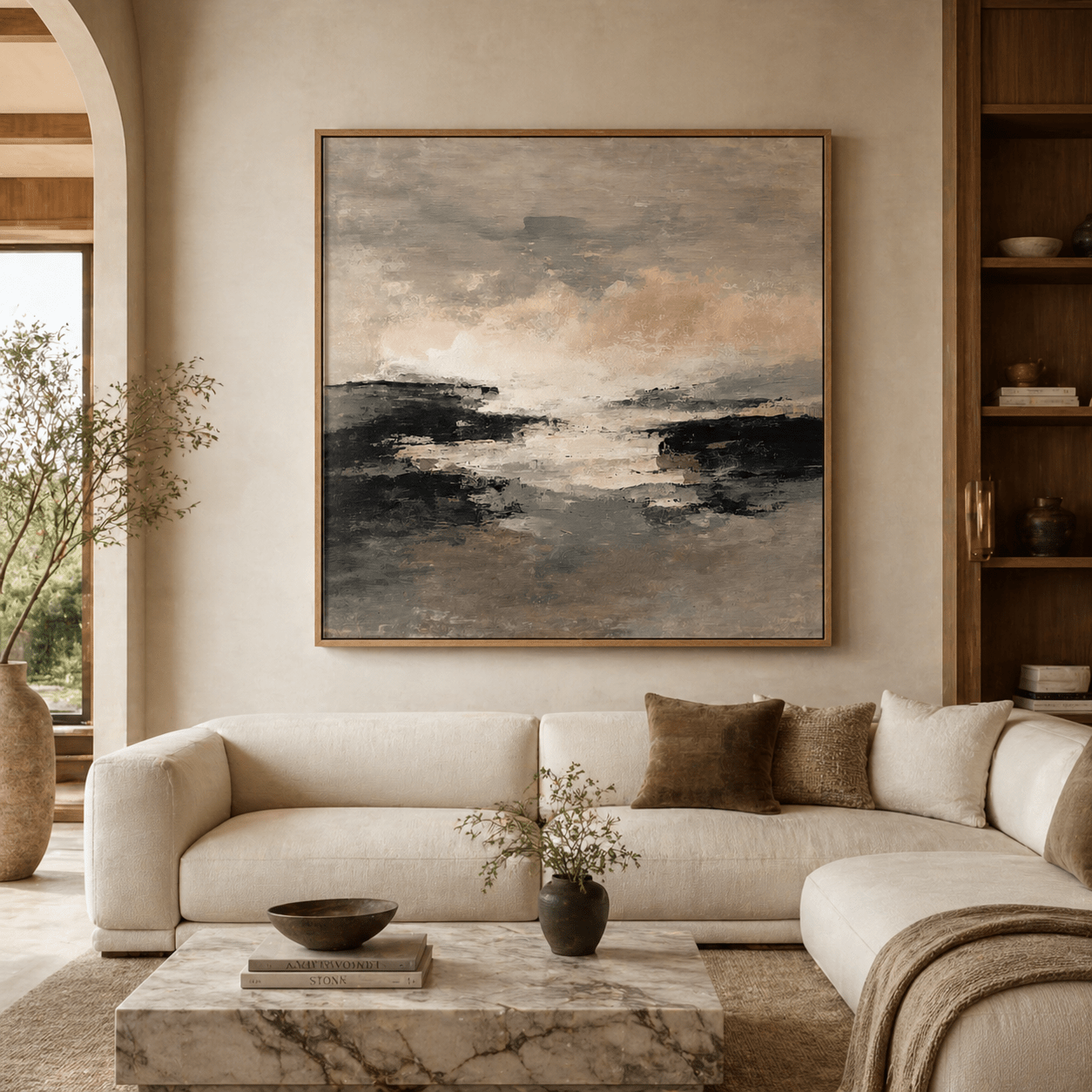 Neutral Abstract Wall Art Set of 3 -Coastal Silence | Rossetti Art