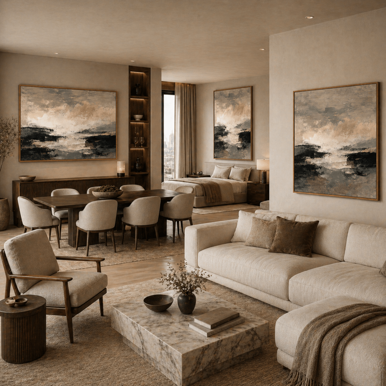 Neutral Abstract Wall Art Set of 3 -Coastal Silence | Rossetti Art