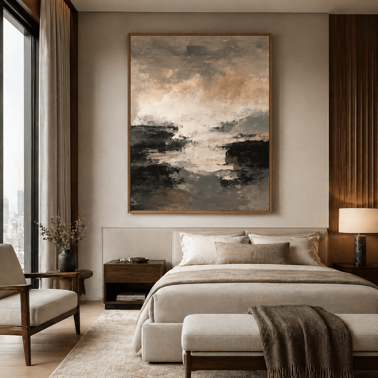 Neutral Abstract Wall Art Set of 3 -Coastal Silence | Rossetti Art