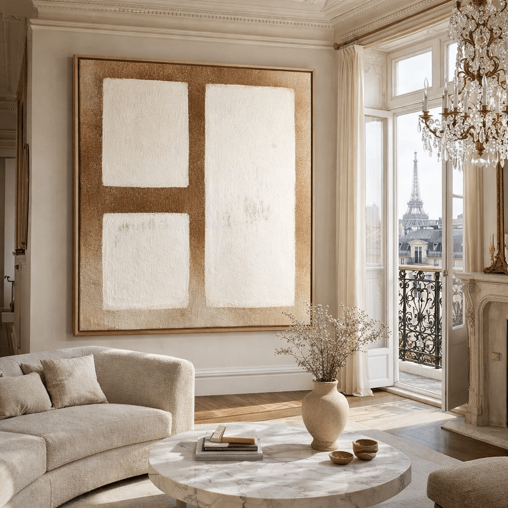 Neutral Textured Abstract Painting | Quiet Geometry | Rossetti Art modern abstract canvas wall art by Rossetti Art – luxury interior design artwork for living room, bedroom, office – Living Room Original Paintings Original Abstract Paintings square abstract wall art