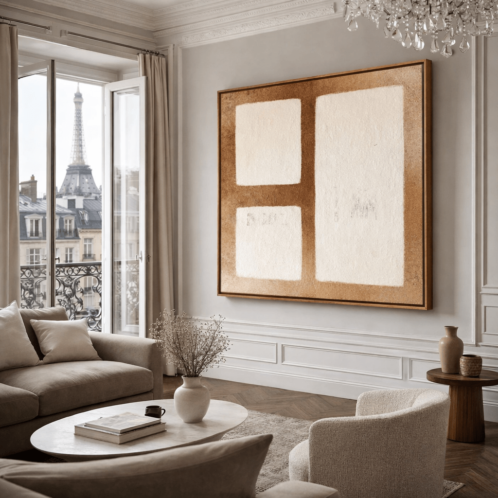 Neutral Textured Abstract Painting | Quiet Geometry | Rossetti Art modern abstract canvas wall art by Rossetti Art – luxury interior design artwork for living room, bedroom, office – Living Room Original Paintings Original Abstract Paintings square abstract wall art