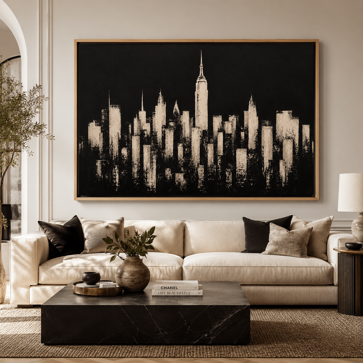 New York Skyline Black and White Canvas Print — Manhattan Noir by Rossetti Art