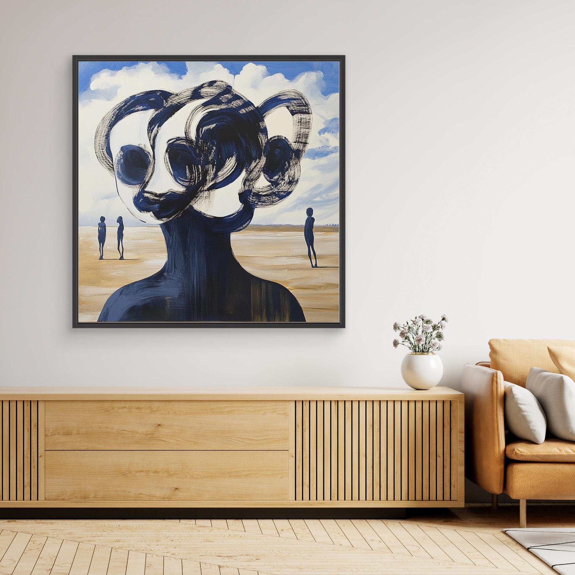 "Whispers of the Dunes" - Surreal Abstract Print Art | Blue and White Minimalist Portrait | Modern Wall Decor for Contemporary Spaces | Unique Artistic Print