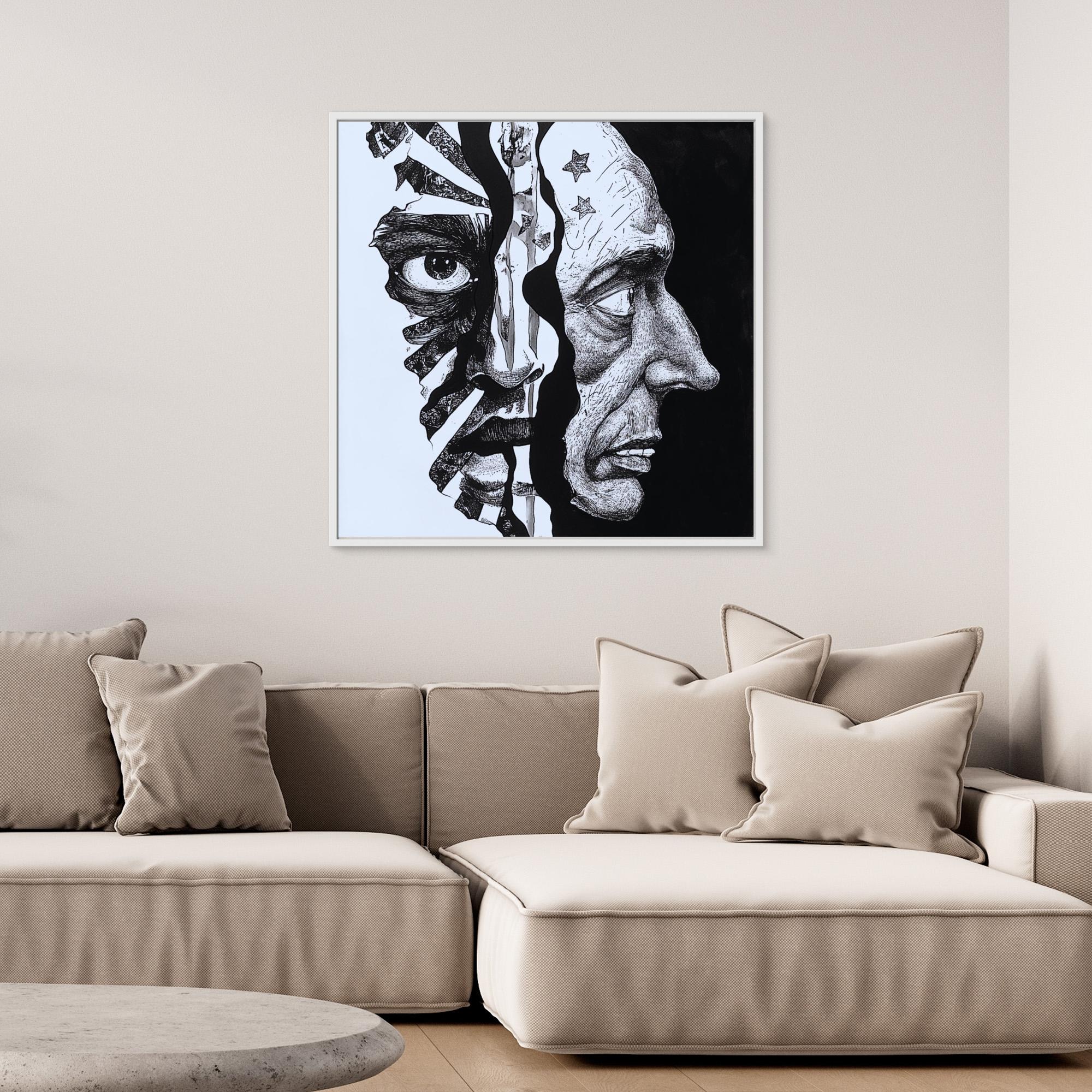 Faces Within - Dual Perspective Abstract Wall Art, Black and White Pen Drawing, Surreal Face Illustration Print, Modern Figurative Art for Home Decor