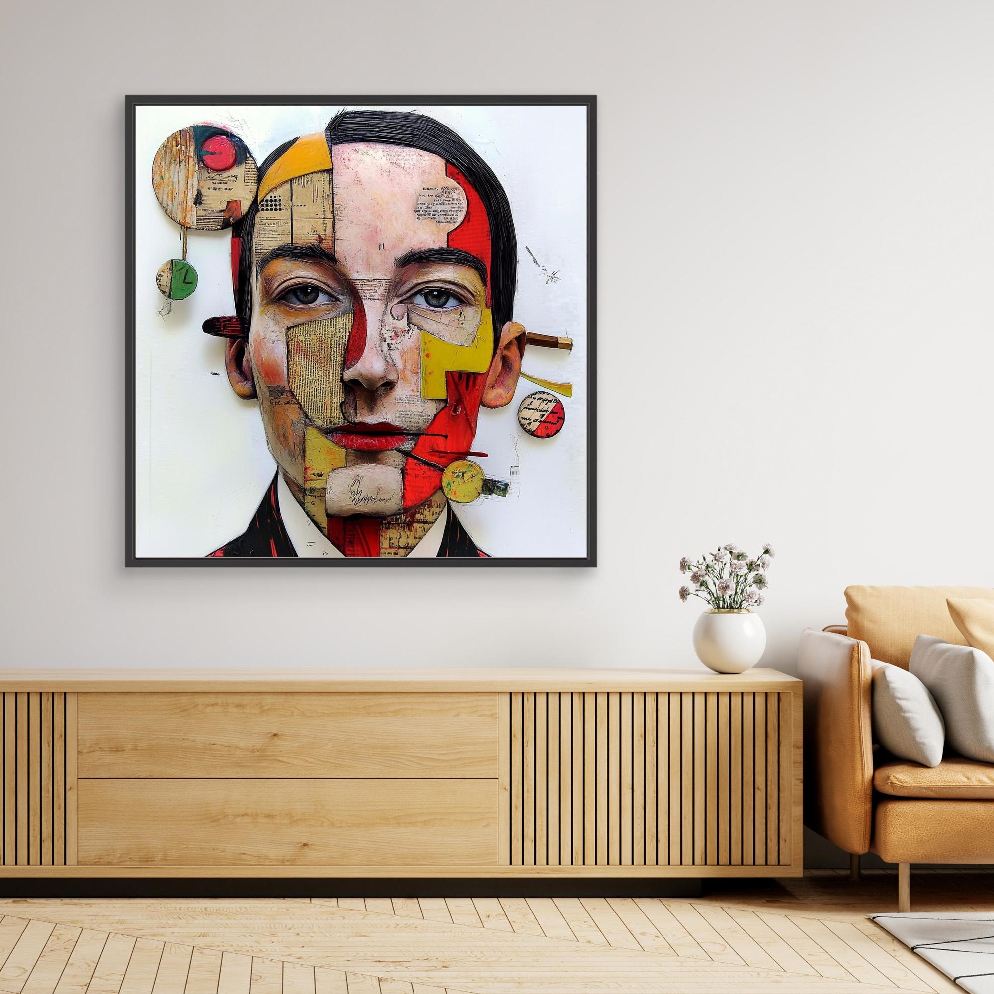 Canvas Print : Fragmented Essence - Mixed Media Surreal Portrait Art Print – Modern Abstract Wall Decor