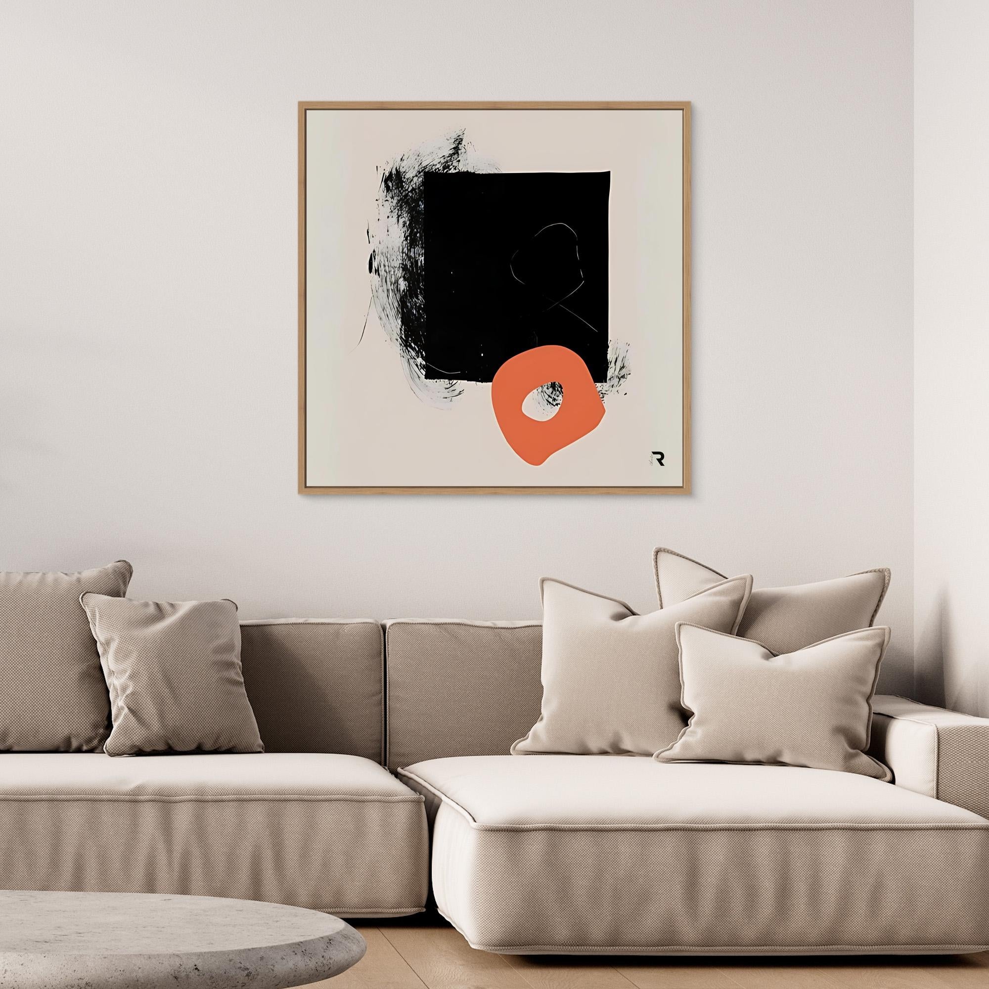 Minimalist Contrast - Print Wall Art - Minimalist Abstract Wall Art, Black And Orange Print, Modern Geometric Artwork, Large Framed Contemporary Art, Neutral Beige Wall Decor For Living Rooms