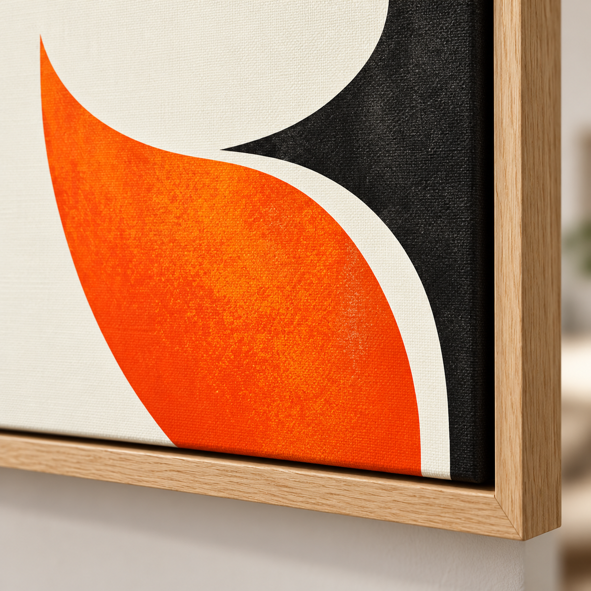 Orange and Black Wall Art – close-up of textured vermilion orange and black on the Vermilion Arc canvas by Rossetti Art