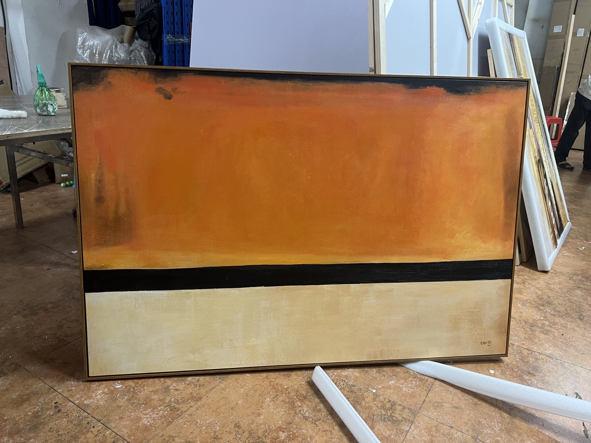 Orange Black Abstract Original Painting – Amber Horizon | Rossetti Art modern abstract canvas wall art by Rossetti Art – luxury interior design artwork for living room, bedroom, office – best seller most-ordered Office Original Paintings