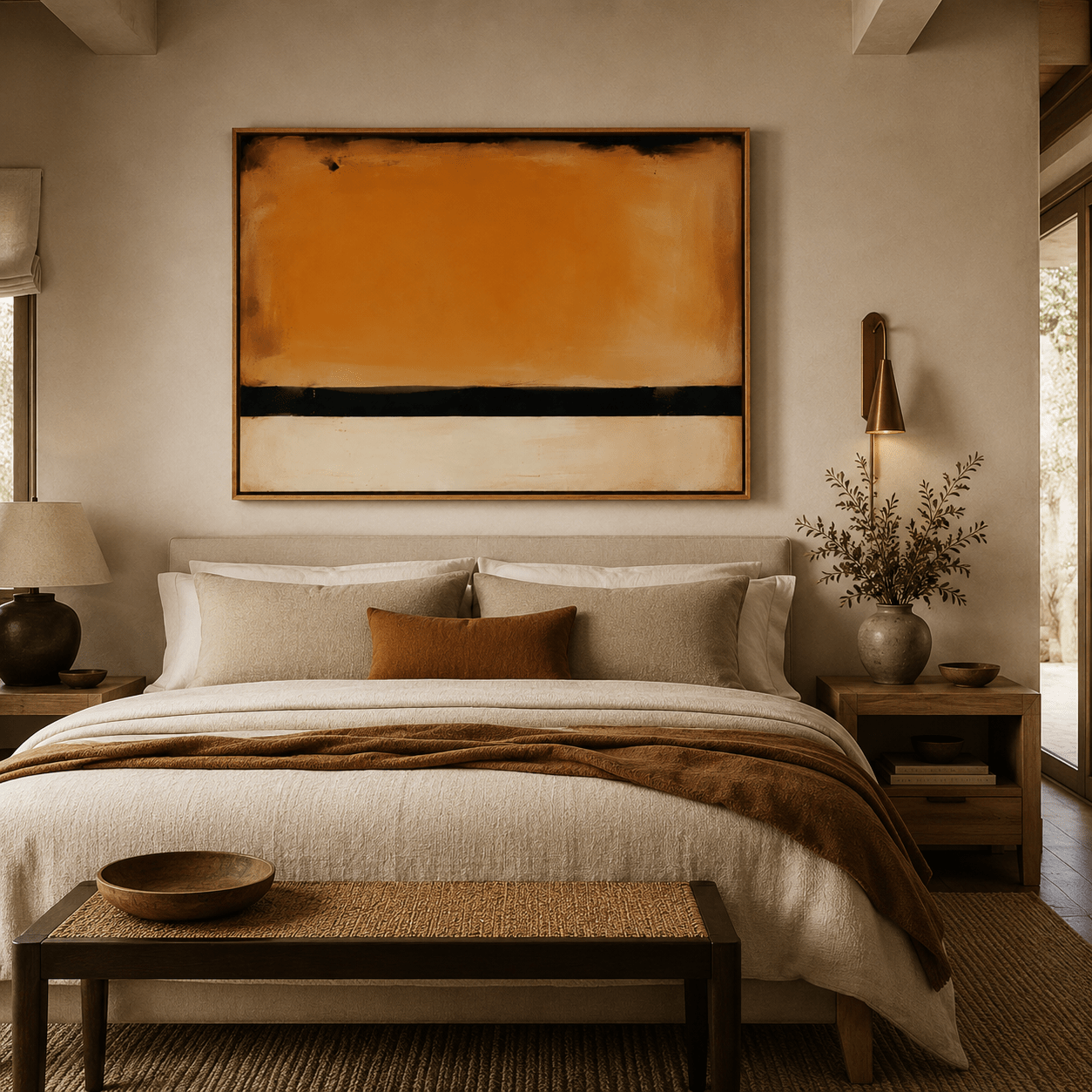 Orange Black Abstract Original Painting – Amber Horizon | Rossetti Art