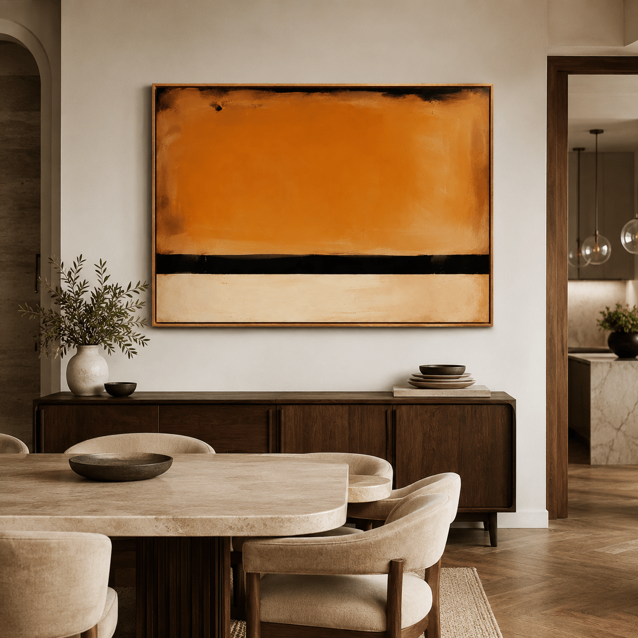 Orange Black Abstract Original Painting – Amber Horizon | Rossetti Art