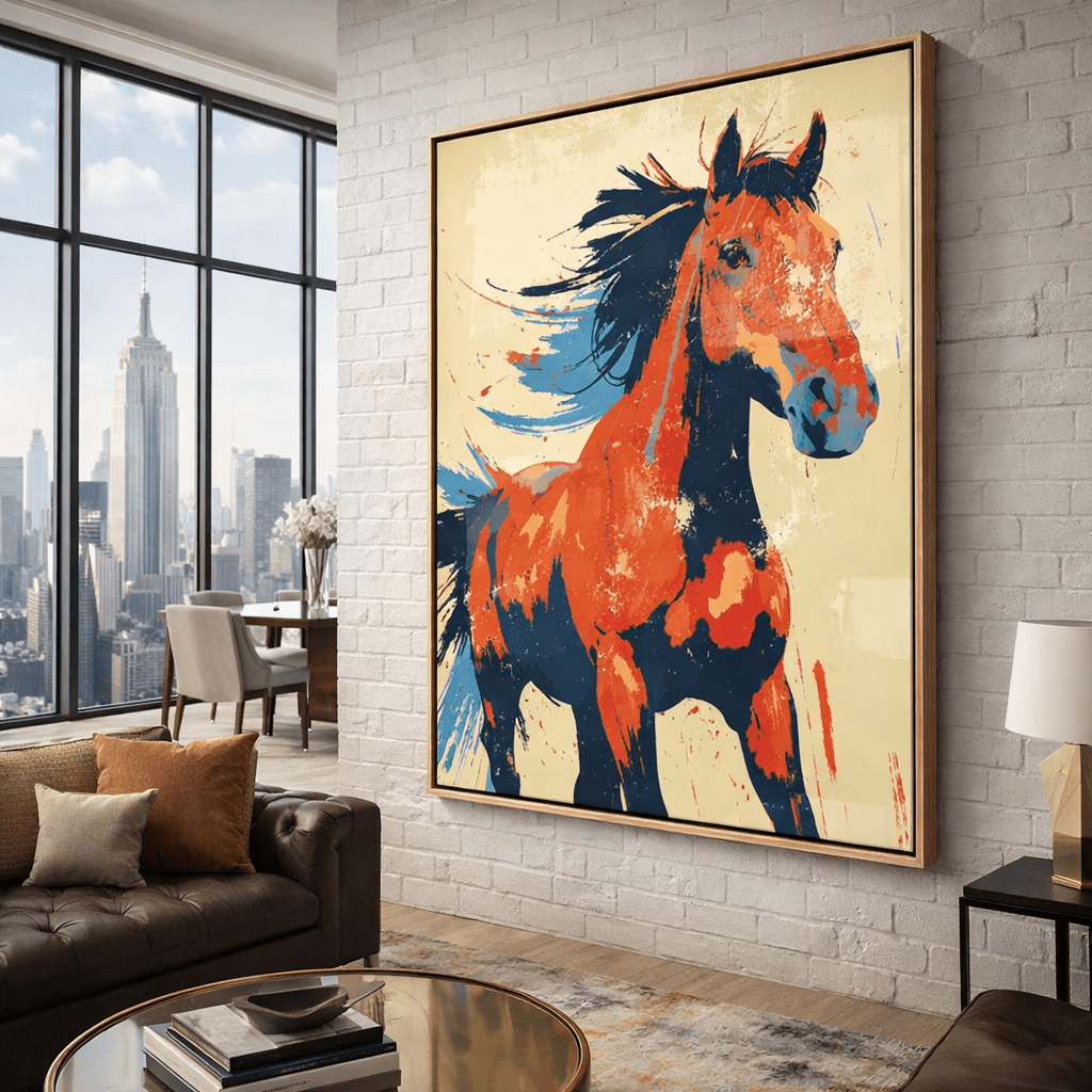 Original Abstract Horse Painting on Linen Canvas | Equestrian Wall Art for Modern Living Room | Chiara Rossetti Art modern abstract canvas wall art by Rossetti Art – luxury interior design artwork for living room, bedroom, office – animals square