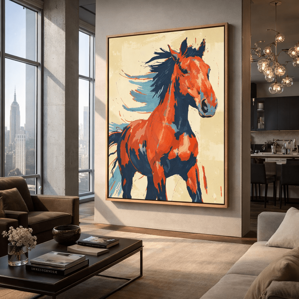 Original Abstract Horse Painting on Linen Canvas | Equestrian Wall Art for Modern Living Room | Chiara Rossetti Art modern abstract canvas wall art by Rossetti Art – luxury interior design artwork for living room, bedroom, office – animals square