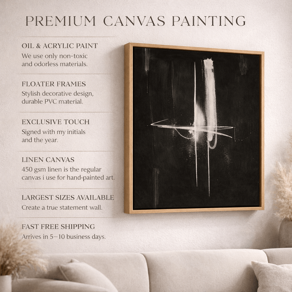 Original Black and White Abstract Painting | Midnight Signal by Rossetti Art