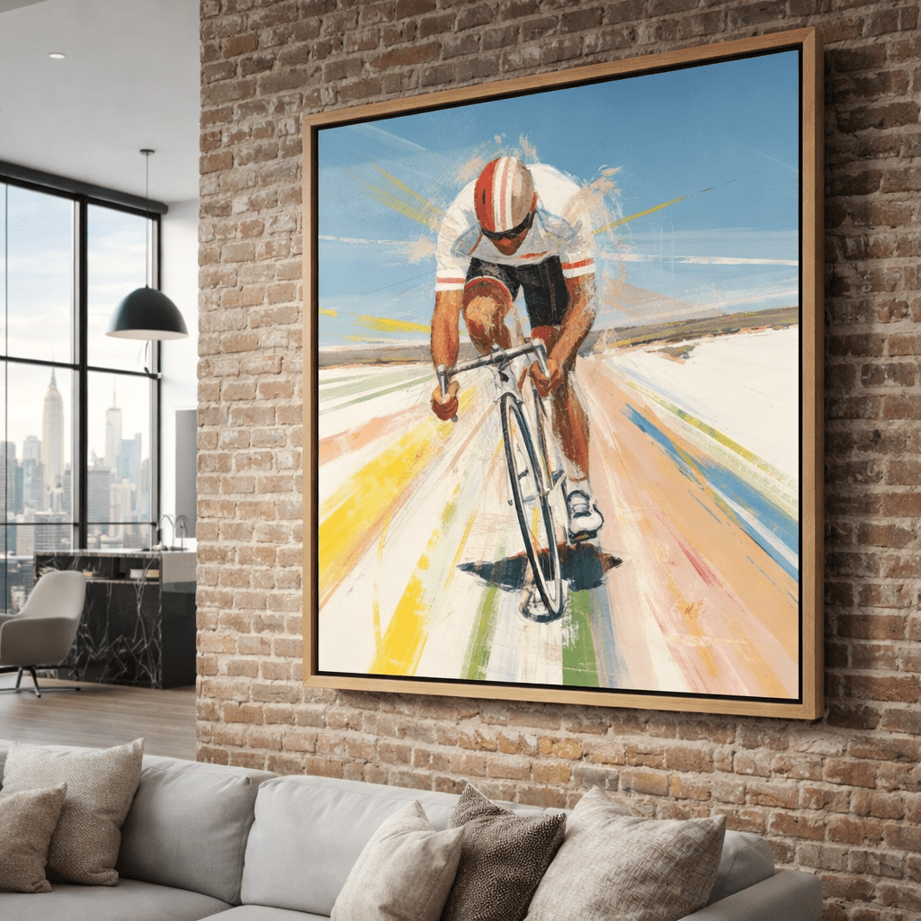 Original Cyclist Painting | Abstract Expressionist Sports Wall Art for Modern Home & Office | Chiara Rossetti Art modern abstract canvas wall art by Rossetti Art – luxury interior design artwork for living room, bedroom, office – sports square