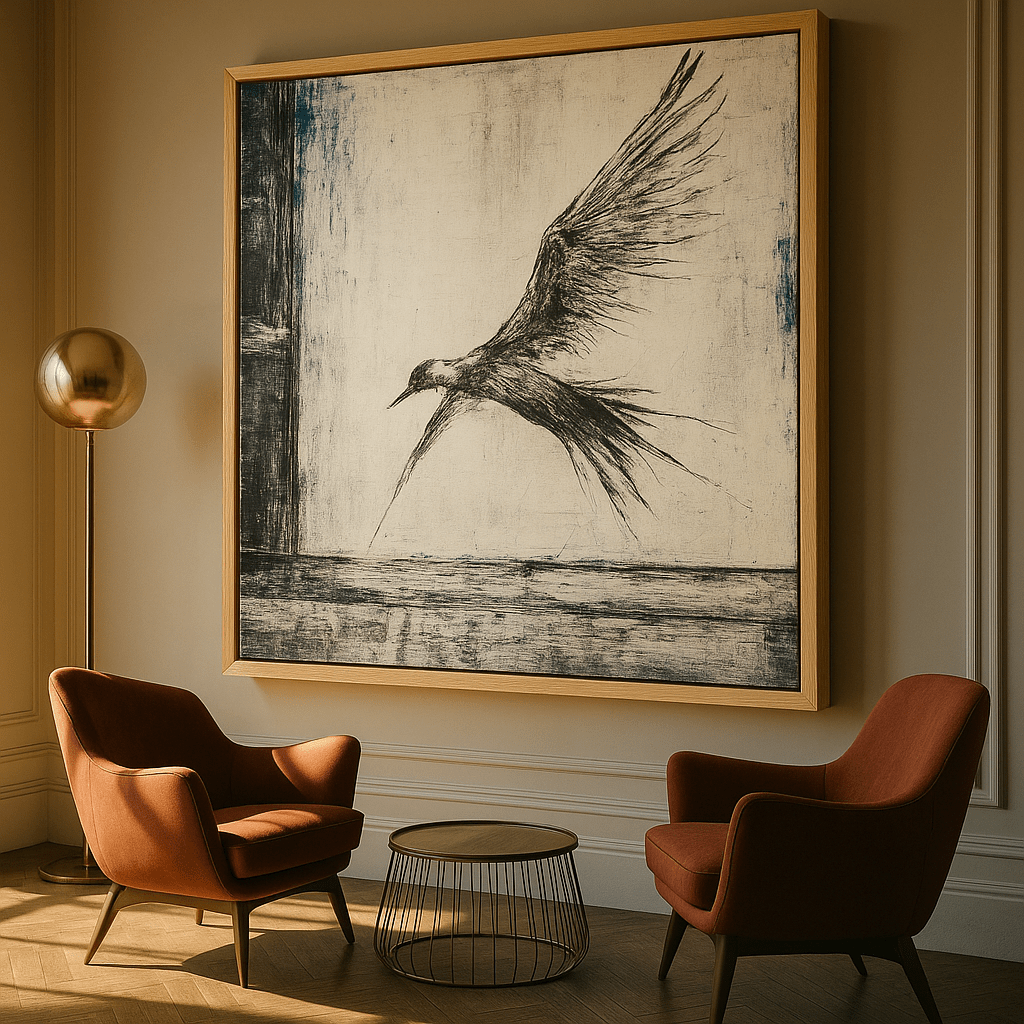 Original Painting : Abstract Bird Painting Black and White Artwork on Canvas - Chiara Rossetti