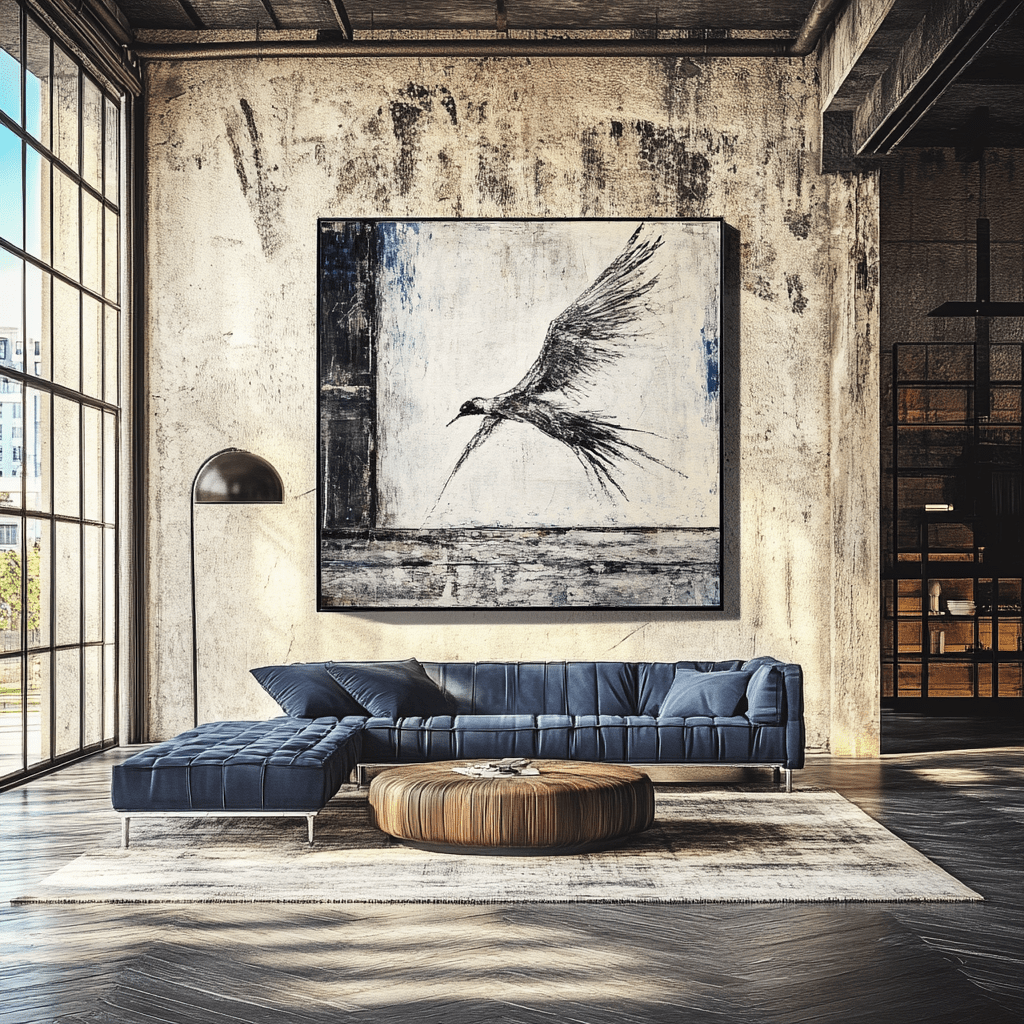 Original Painting : Abstract Bird Painting Black and White Artwork on Canvas - Chiara Rossetti