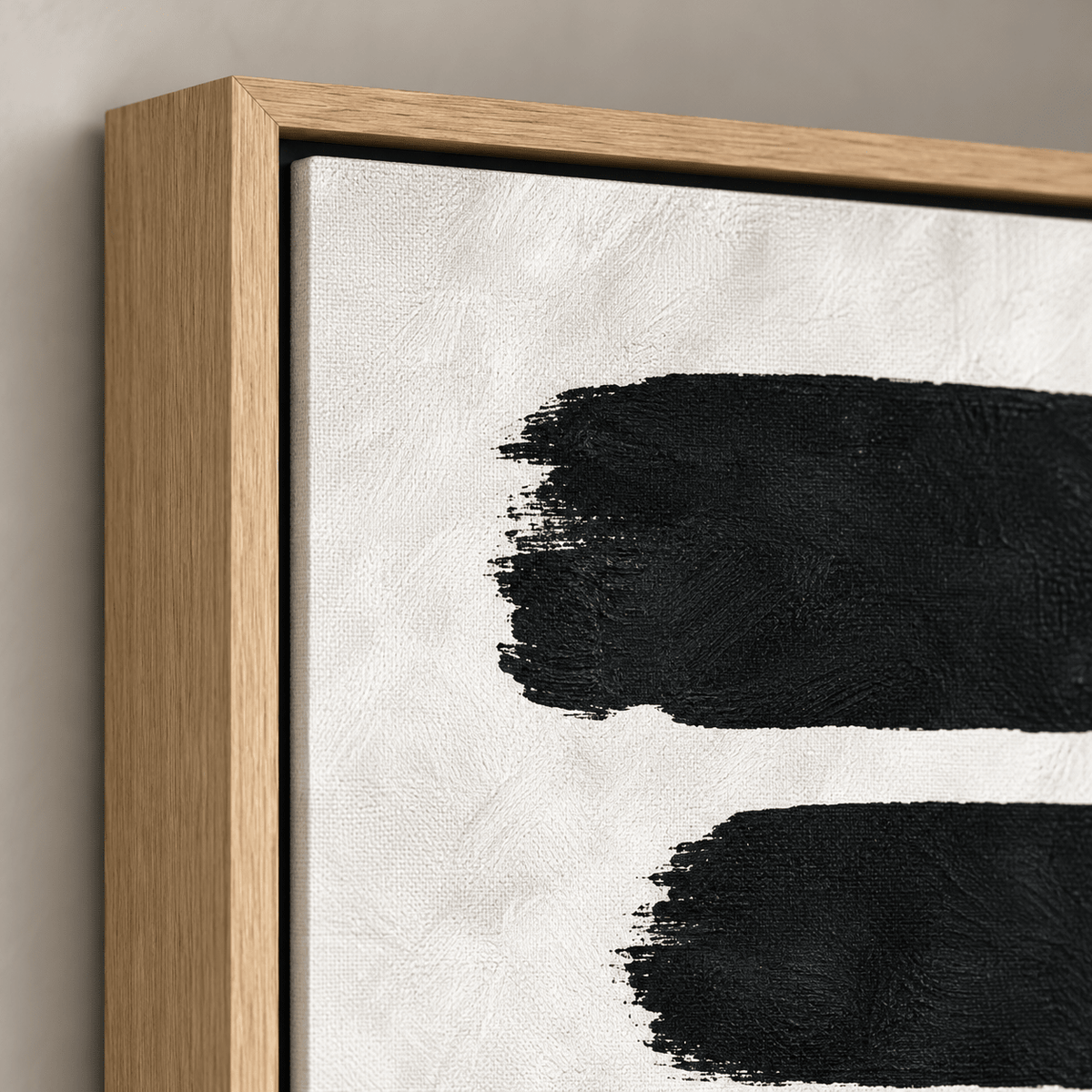 Corner detail of the Ebony Stack original painting in a floater frame – Rossetti Art