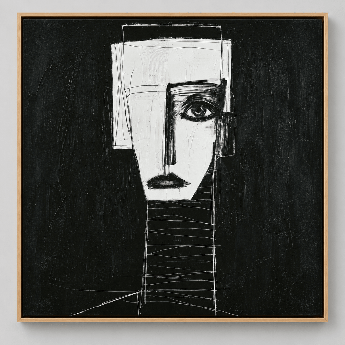 Abstract Face Painting Original – Ivory Sentinel by Rossetti Art, ivory geometric face on a black ground