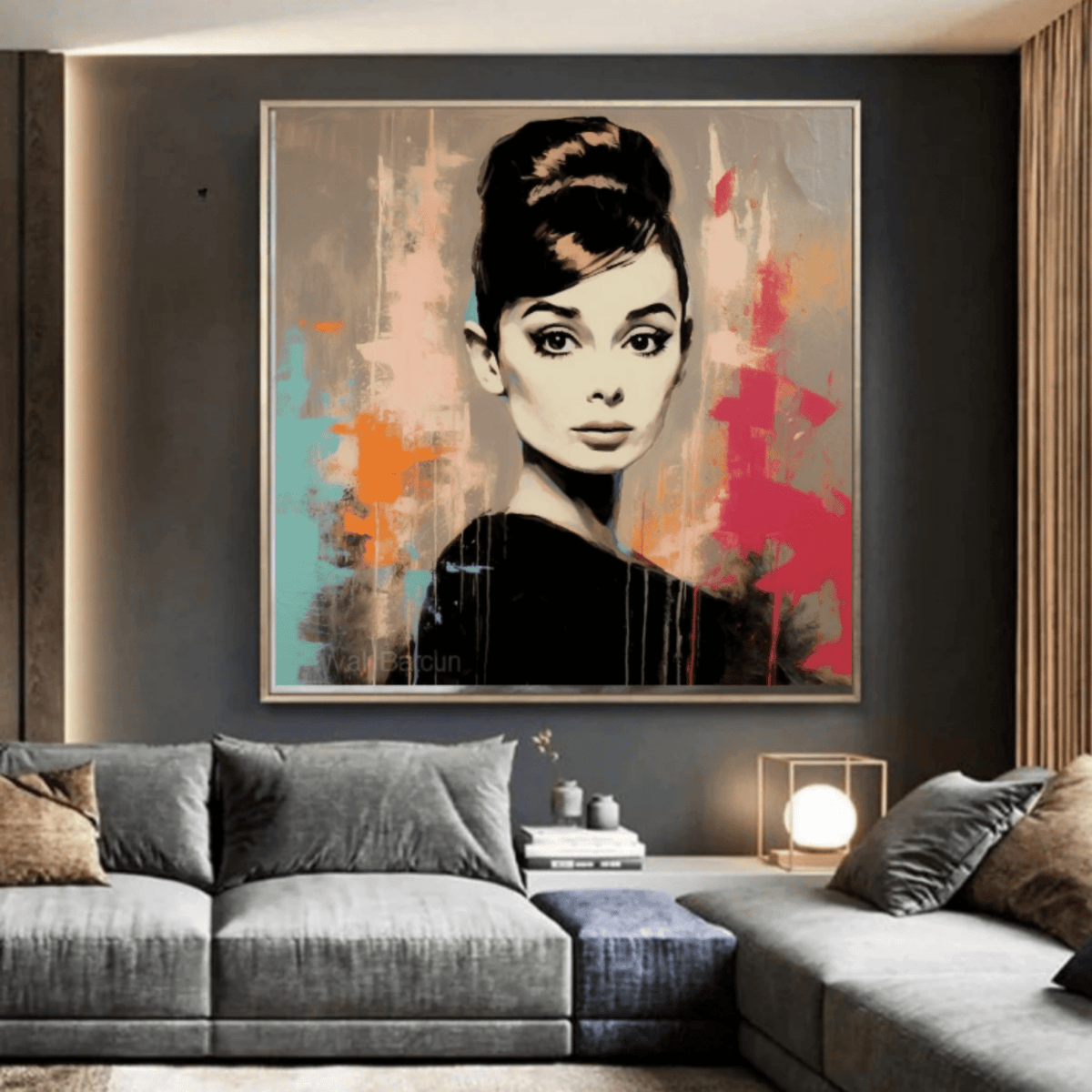 Original Painting : Audrey Hepburn - Wall Art Canvas Acrylic Paintings modern abstract canvas wall art by Rossetti Art – luxury interior design artwork for living room, bedroom, office – audrey hepburn audrey hepburn gift Handmade Art Canvas