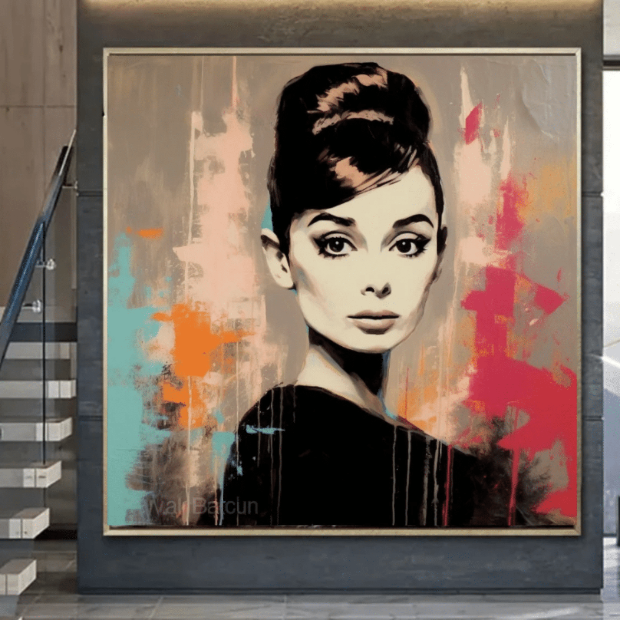 Original Painting : Audrey Hepburn - Wall Art Canvas Acrylic Paintings modern abstract canvas wall art by Rossetti Art – luxury interior design artwork for living room, bedroom, office – audrey hepburn audrey hepburn gift Handmade Art Canvas