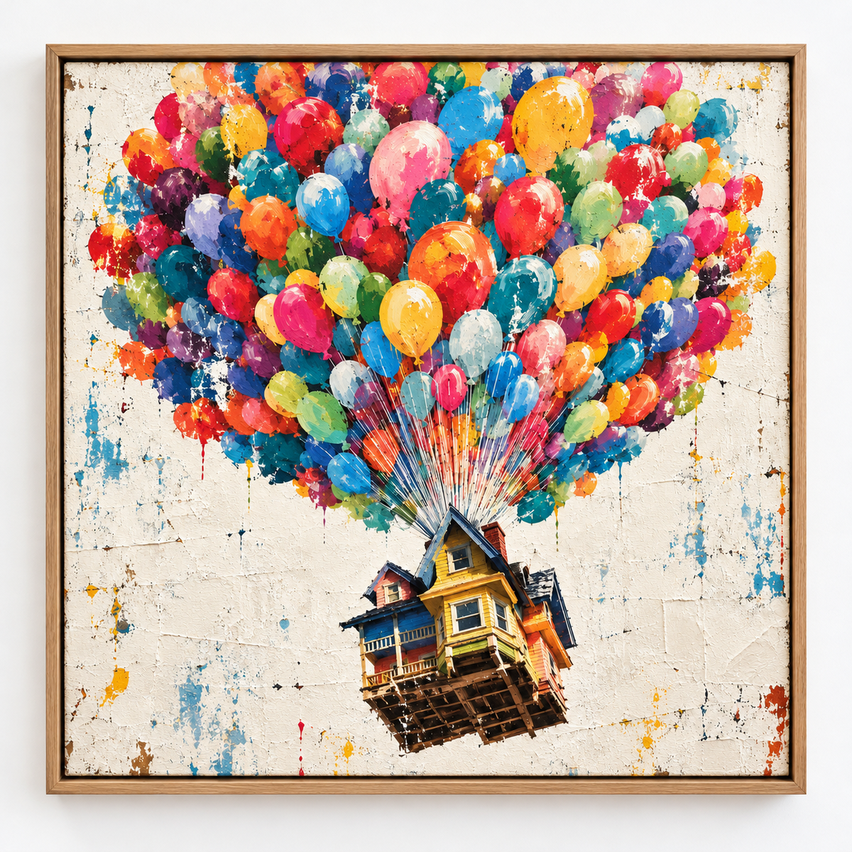 Balloon Painting Original – Homeward Drift yellow house and balloons by Rossetti Art