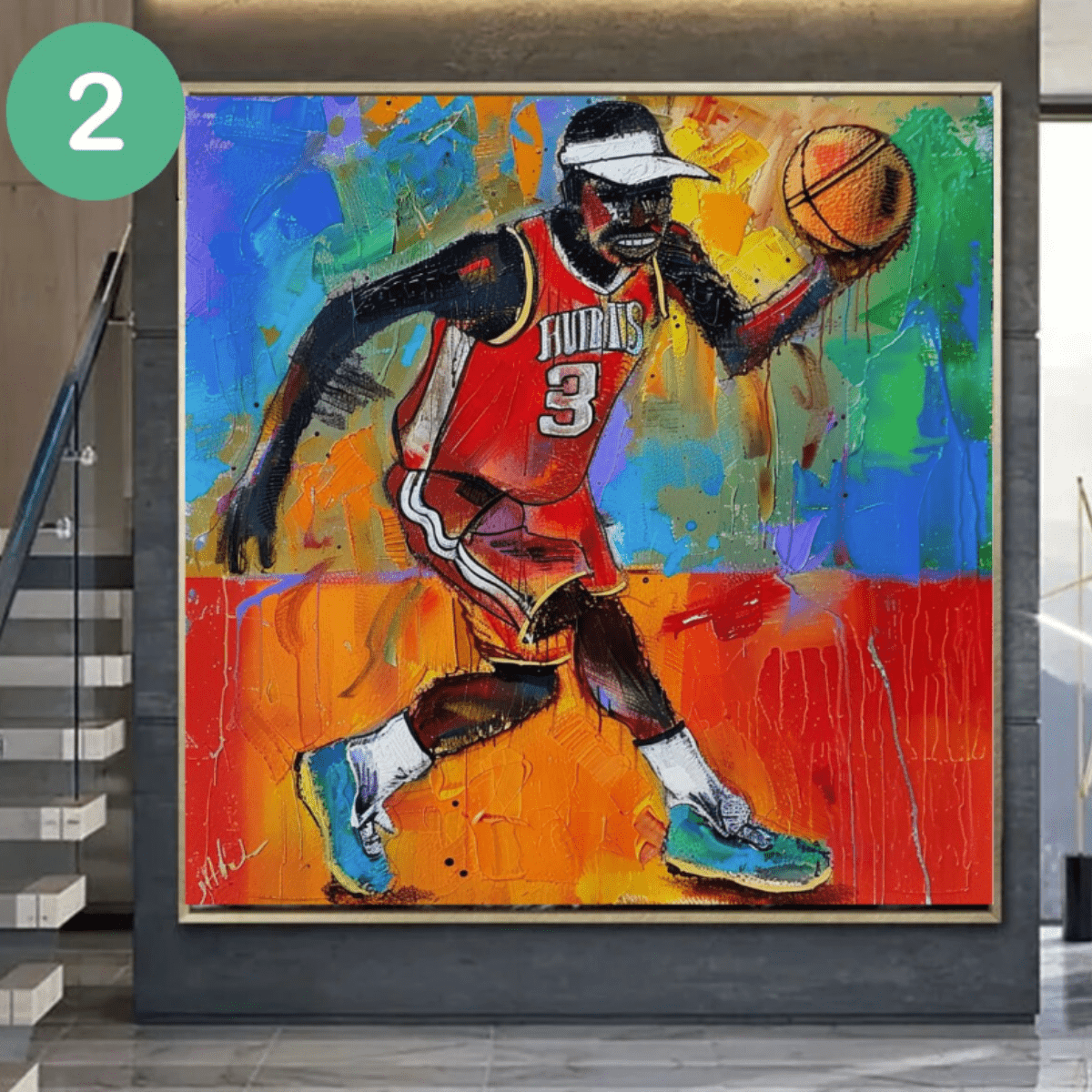 Original Painting : Basketball Painting for Kids modern abstract canvas wall art by Rossetti Art – luxury interior design artwork for living room, bedroom, office – Basketball Canvas Wall Art Basketball Decor Boys Room Basketball Gifts for Kids