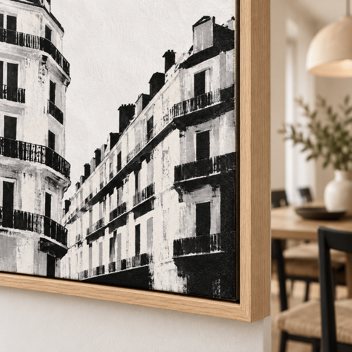 Black and White Paris Wall Art – Rue Noire original painting corner detail by Rossetti Art