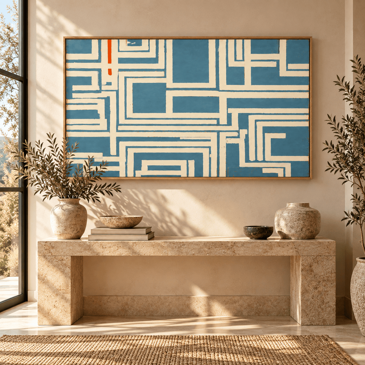 Blue Abstract Painting – Blue Maze by Rossetti Art
