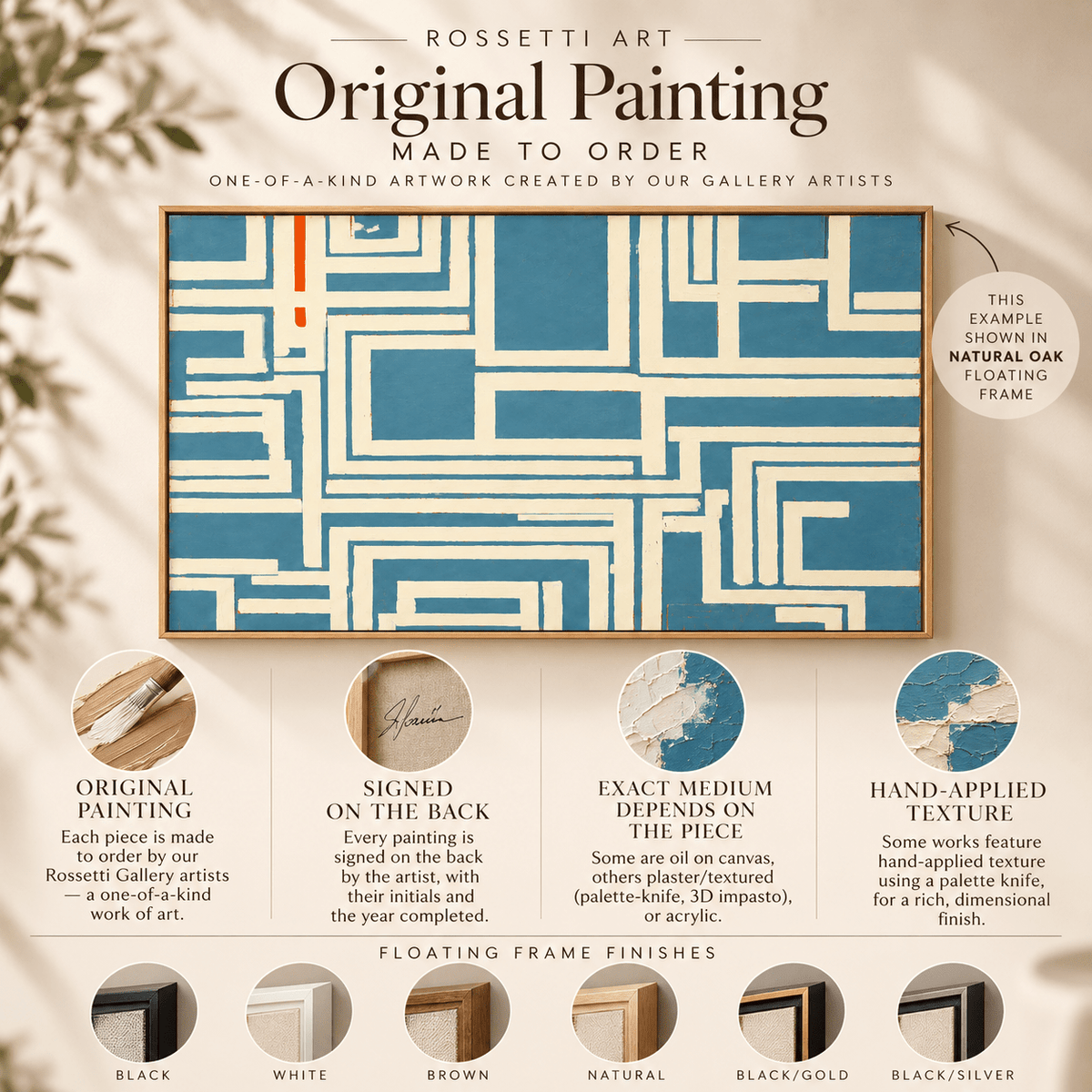Blue Abstract Painting – Blue Maze by Rossetti Art
